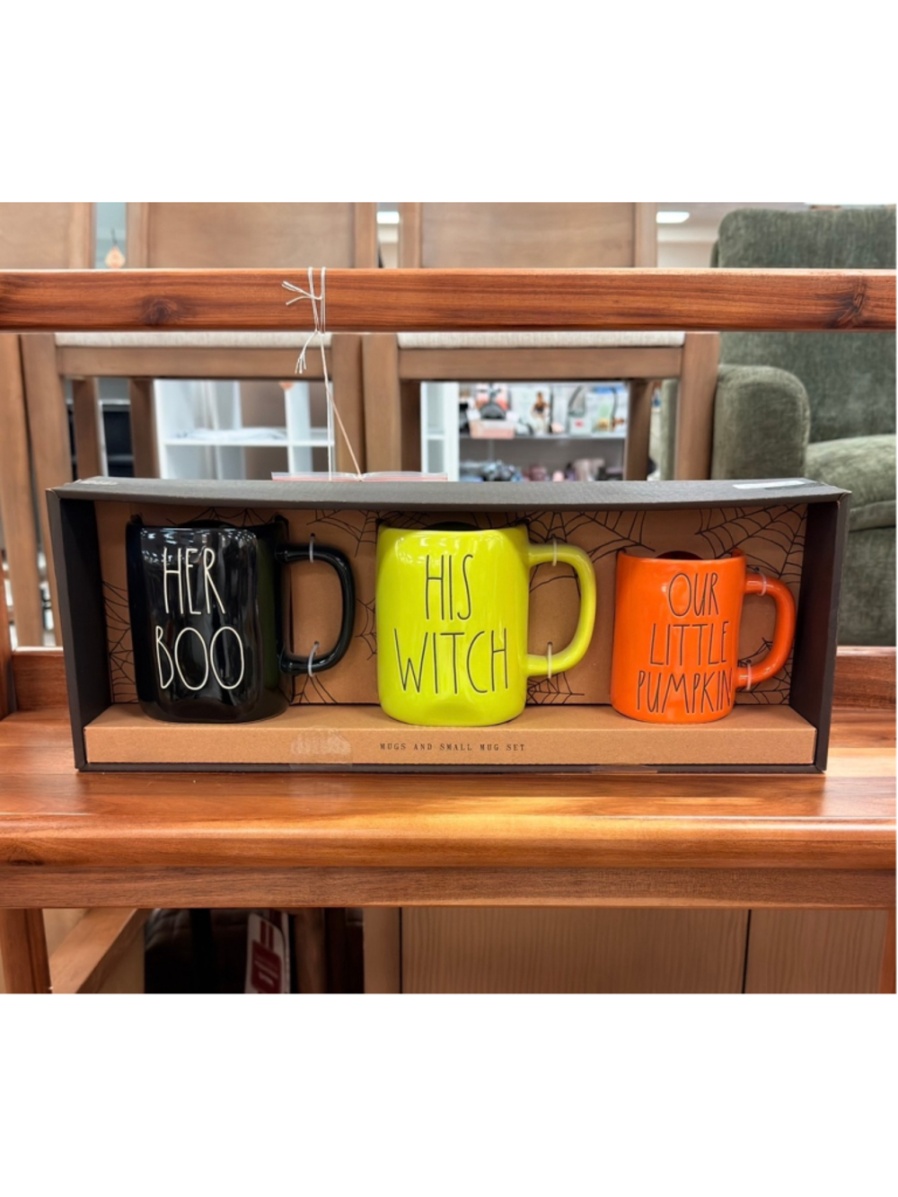 NWT Rae Dunn Halloween 3 Mug Set HER BOO Black HIS WITCH Green PUMPKIN Orange